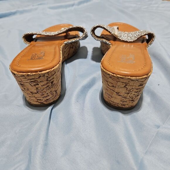Jessica Cline 9.5 Platform Cork Wedge Thong Sandals - Picture 6 of 7